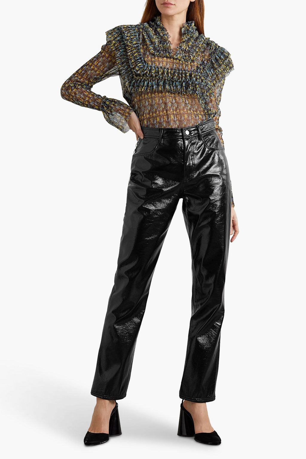 PHILOSOPHY DI LORENZO SERAFINI Crinkled faux patent-leather straight-leg pants