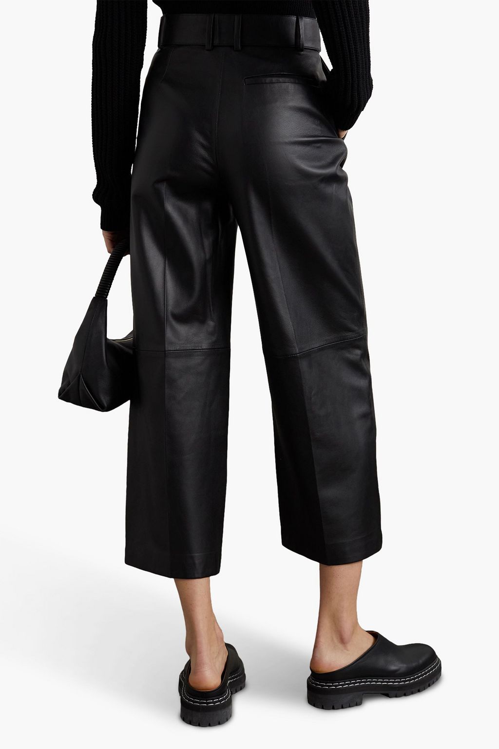 JOSEPH Taja belted cropped leather wide-leg pants