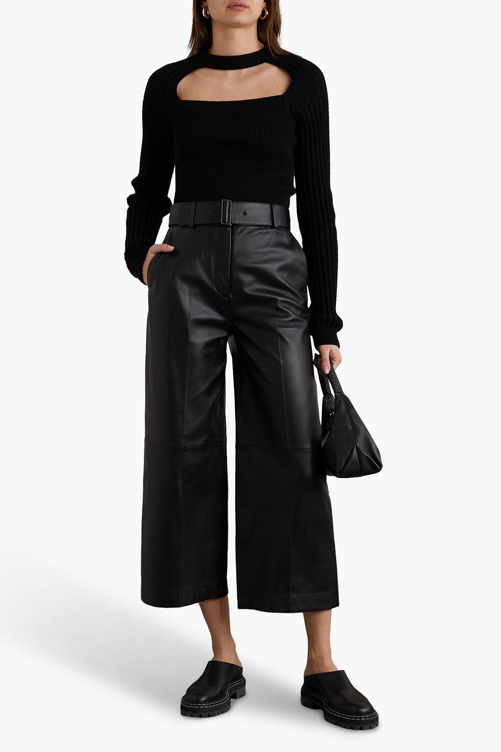 JOSEPH Taja belted cropped leather wide-leg pants