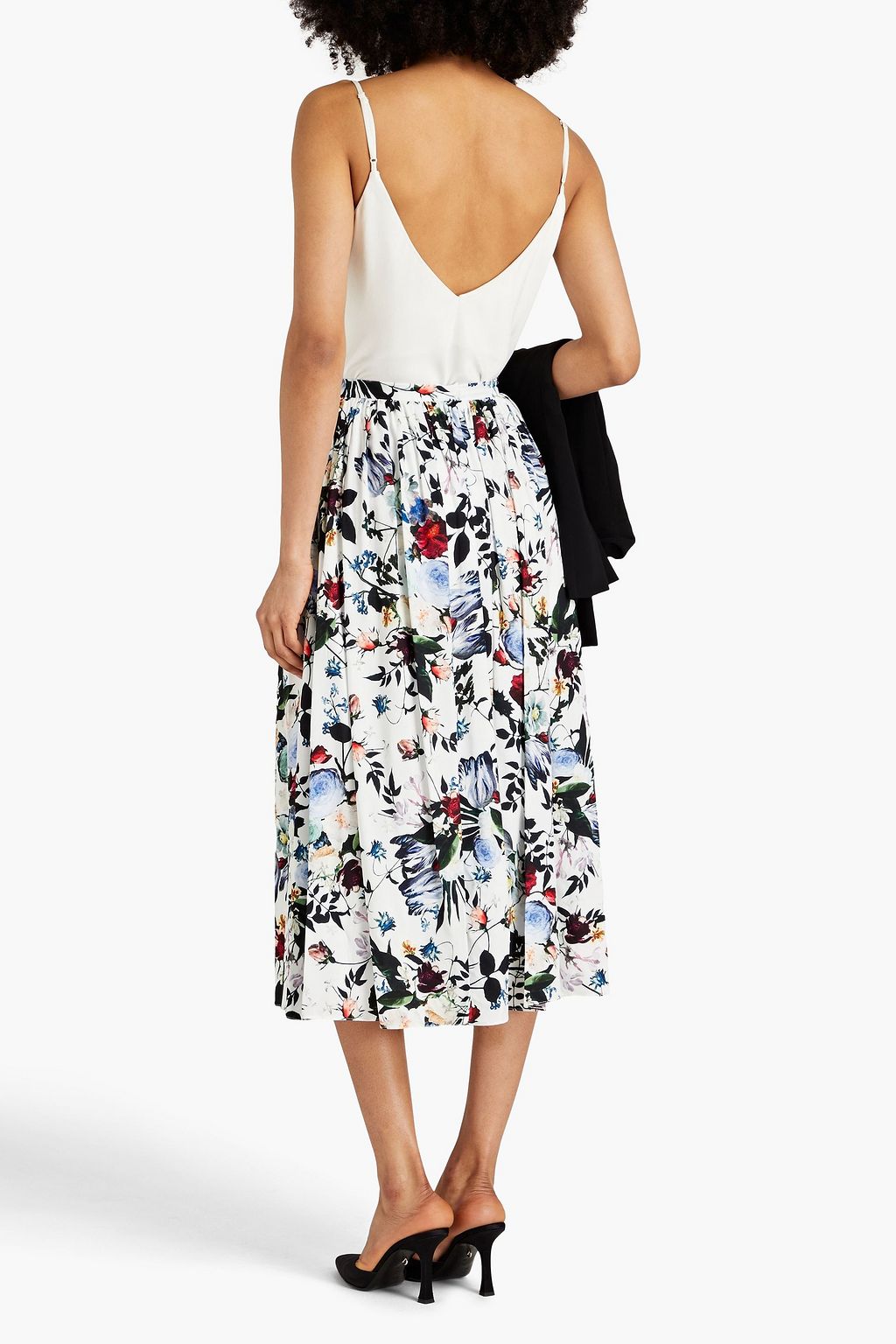 ERDEM Lanie gathered floral-print crepe midi skirt