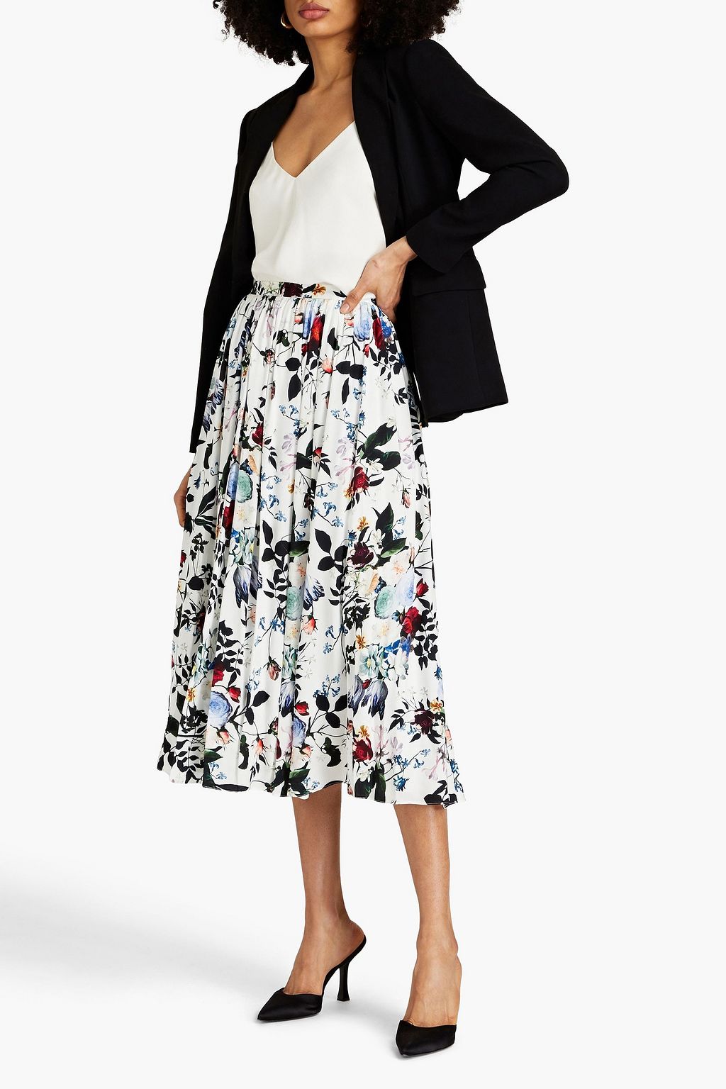 ERDEM Lanie gathered floral-print crepe midi skirt
