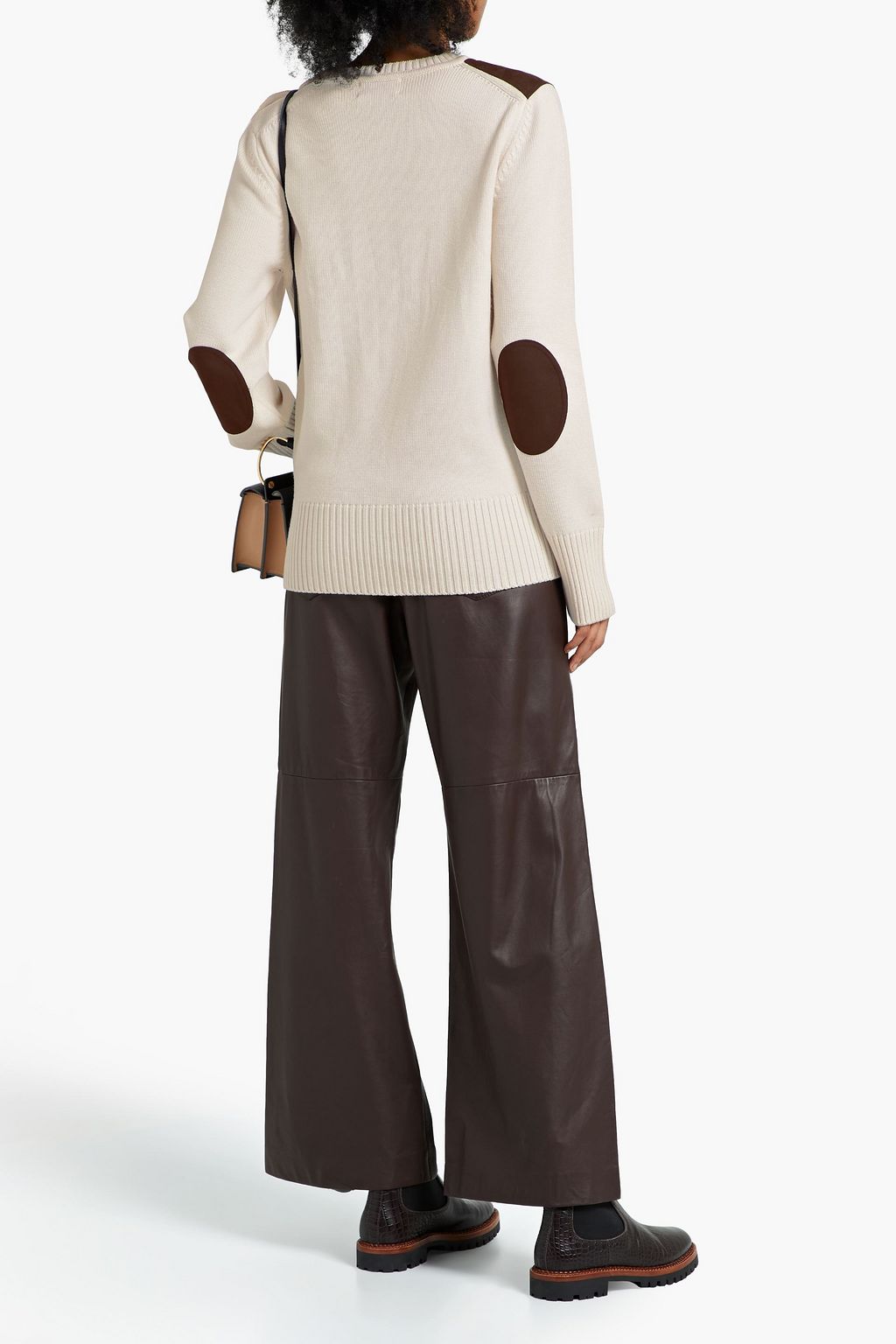 PURDEY Faux-suede trimmed merino wool sweater
