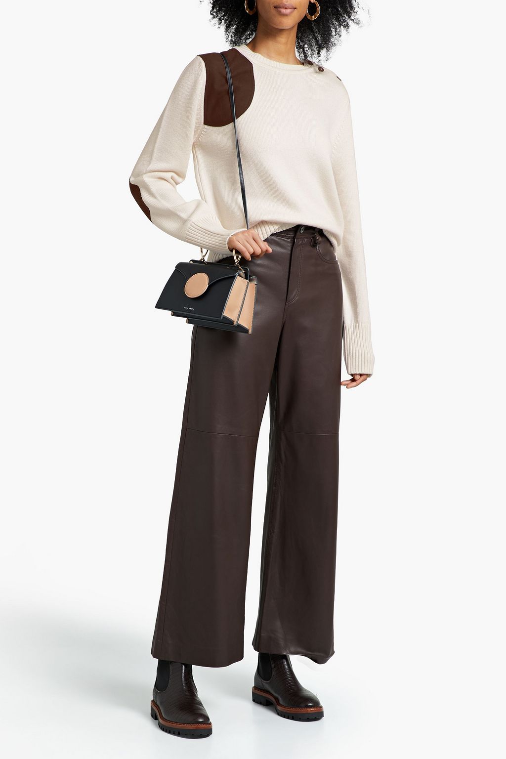 PURDEY Faux-suede trimmed merino wool sweater