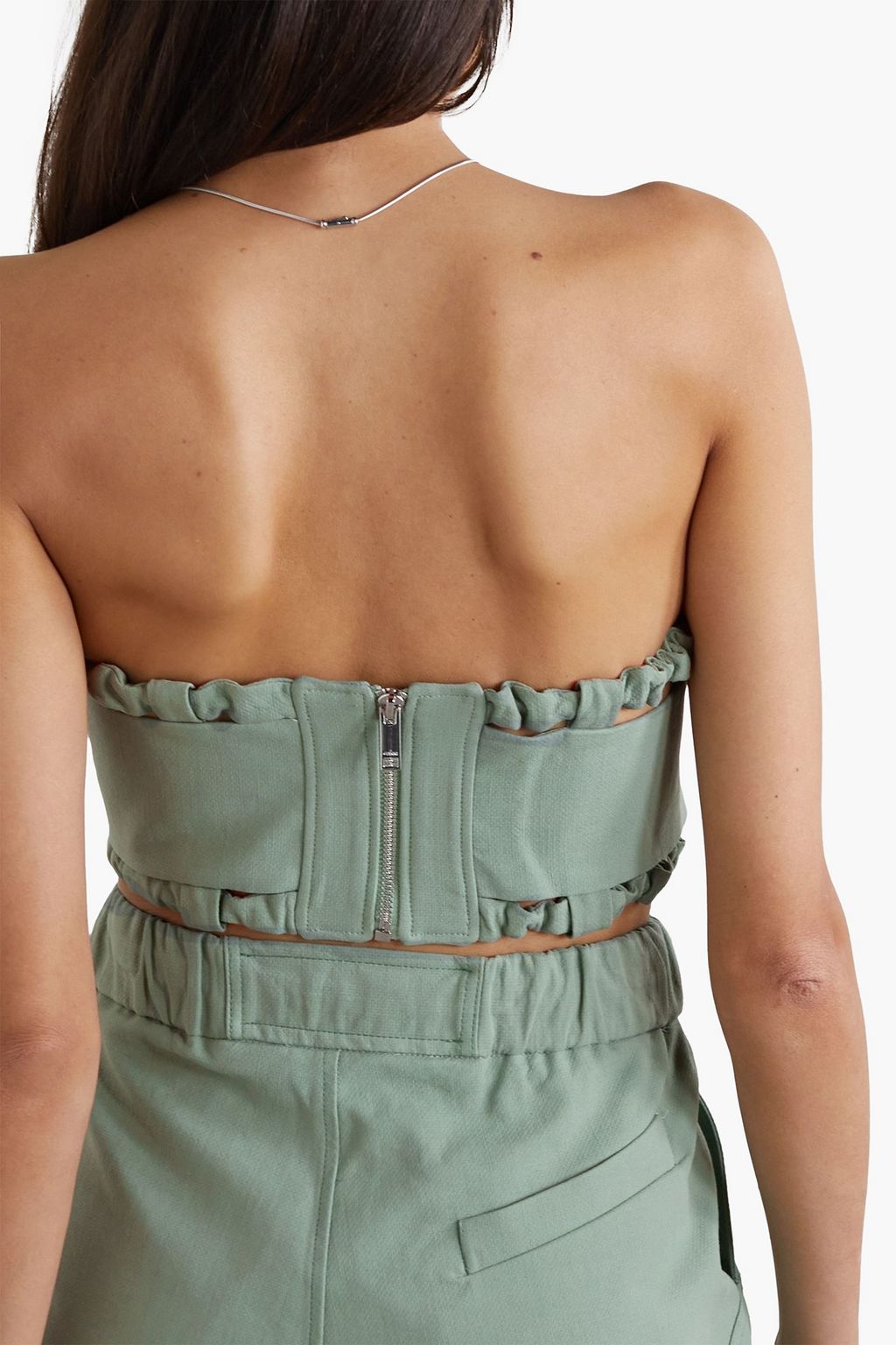 GANNI Strapless cropped ruched cotton top