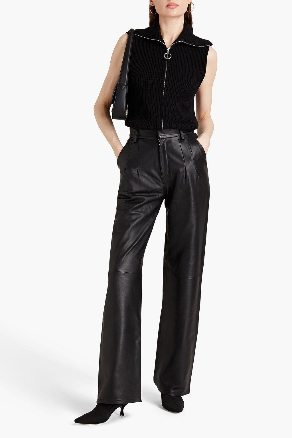 SPRWMN Pleated leather straightleg pants THE