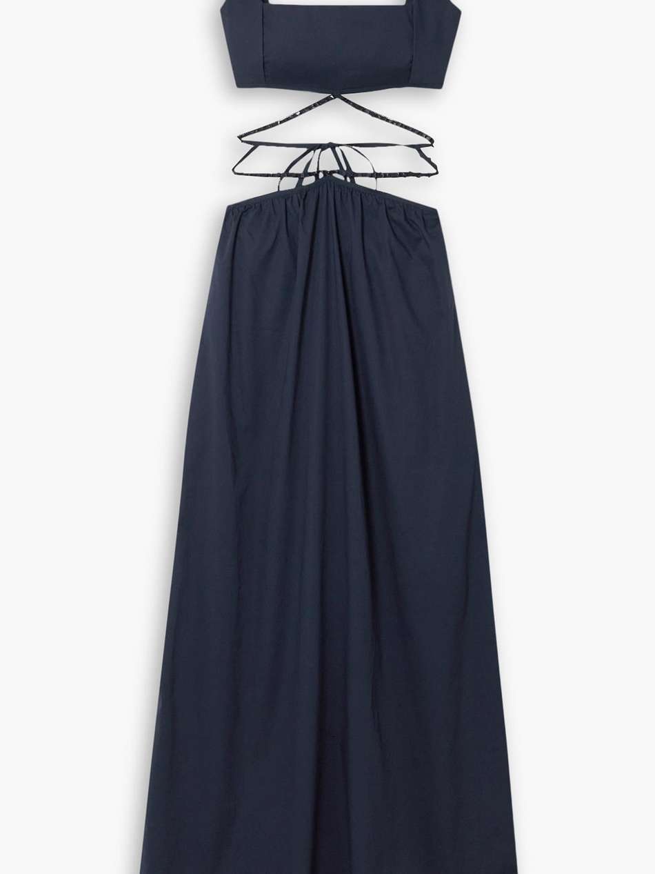 peonia cutout bead-embellished cotton-poplin maxi dress