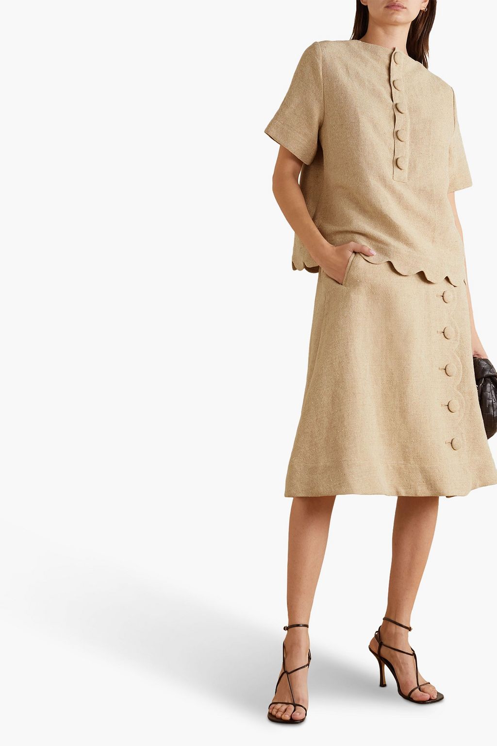 LISA MARIE FERNANDEZ Scalloped linen-blend skirt