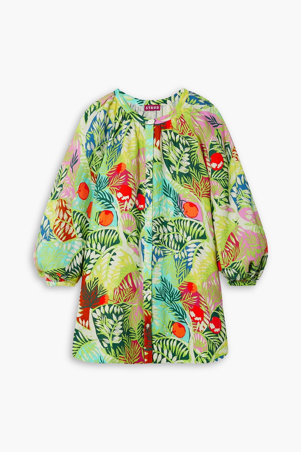 Staud Vincent Linen Long Sleeve Tunic In Green