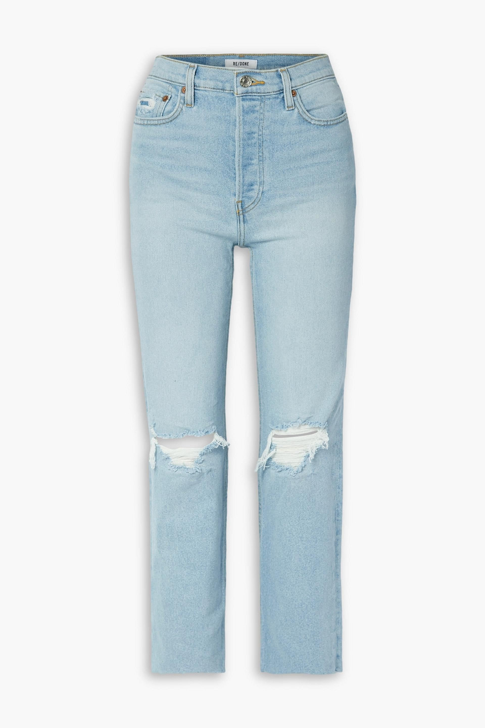 RE/DONE 70s Stove Pipe cropped distressed mid-rise straight-leg jeans
