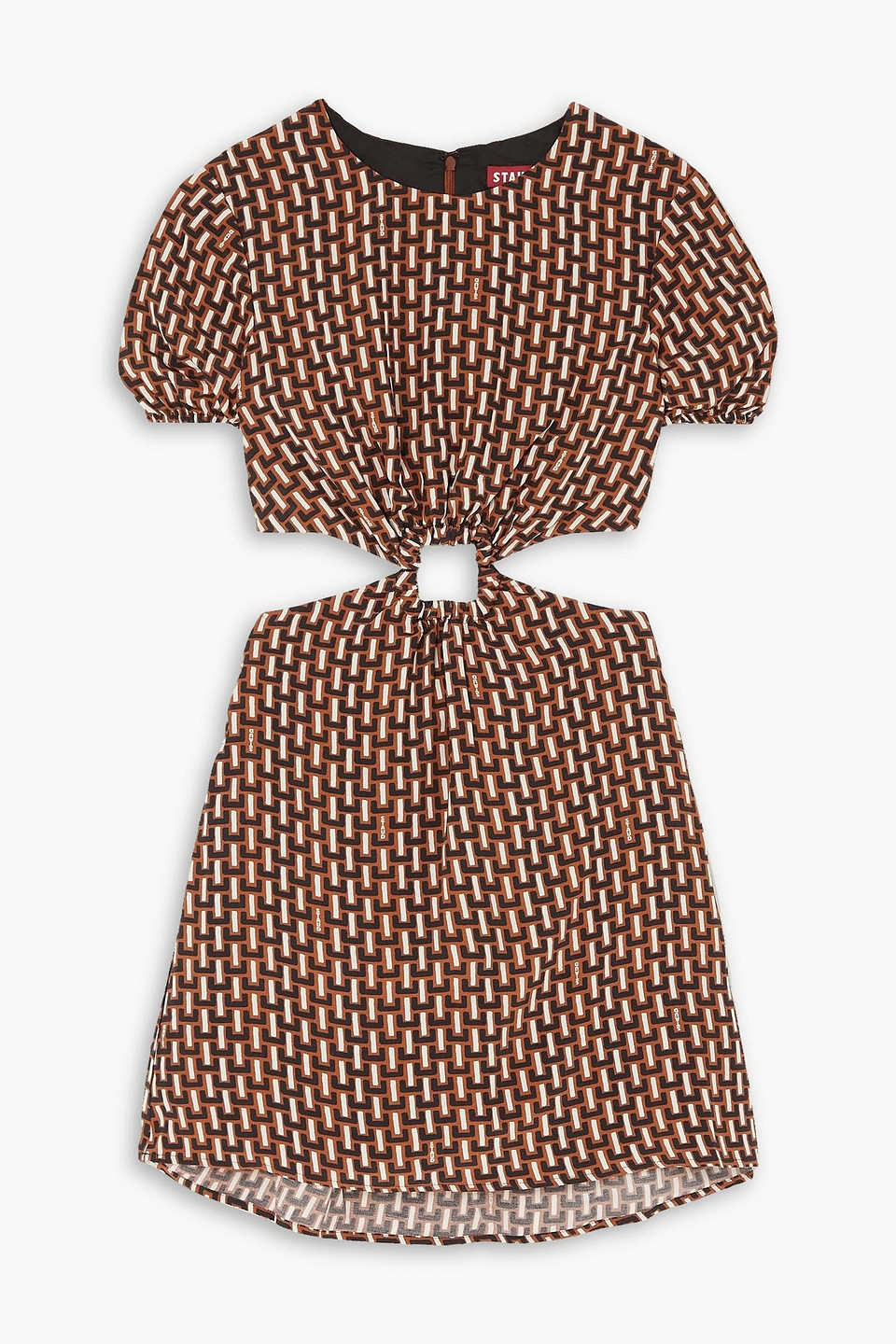 Staud Epona Cutout Printed Jersey Mini Dress In Burgundy | ModeSens