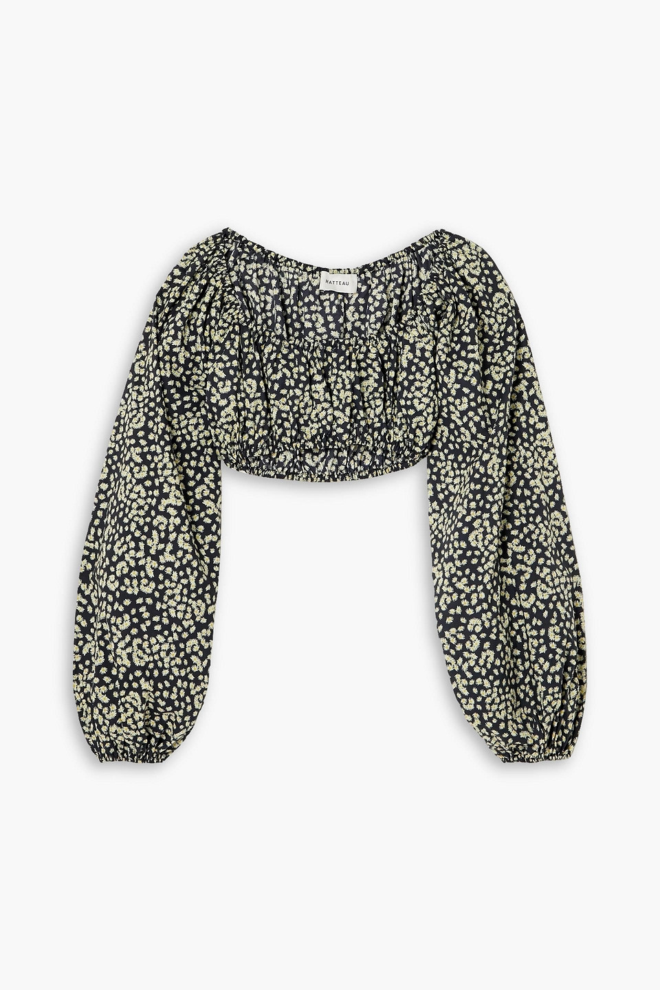 Cropped floral-print cotton-poplin top