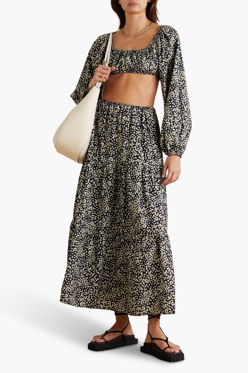 MATTEAU Cropped floral-print cotton-poplin top