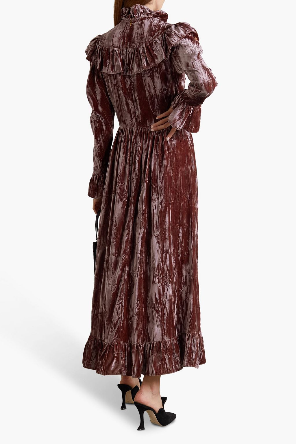 BATSHEVA Carol ruffled crushed-velvet maxi dress