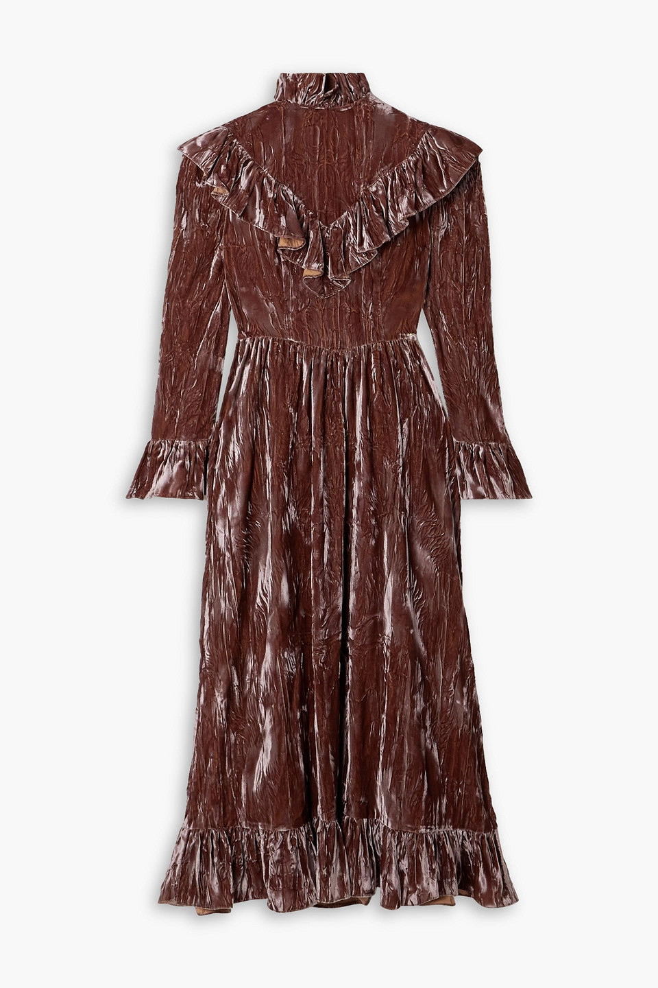 Batsheva Carol Ruffled Crushed-velvet Maxi Dress In Plum