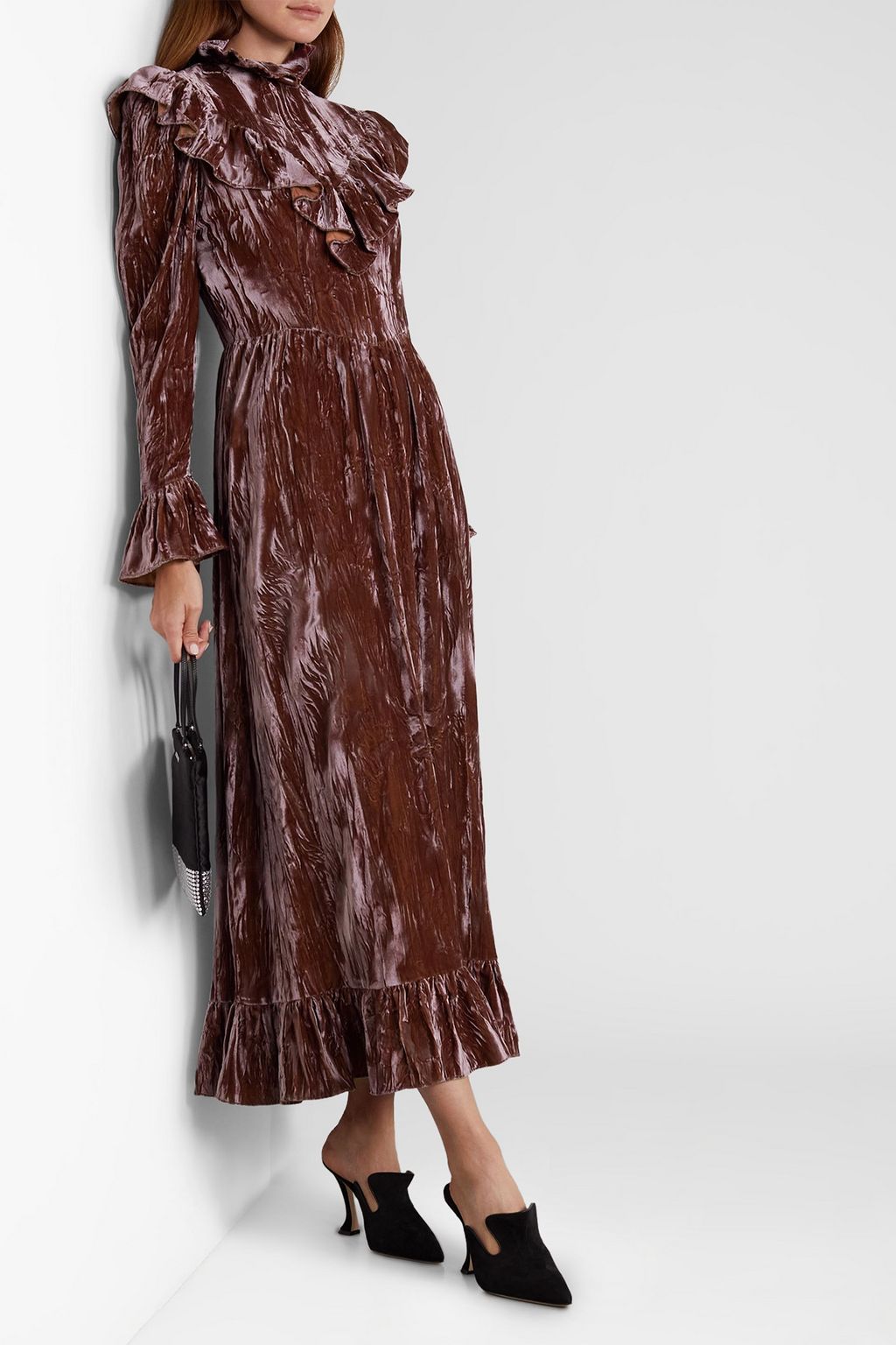 BATSHEVA Carol ruffled crushed-velvet maxi dress