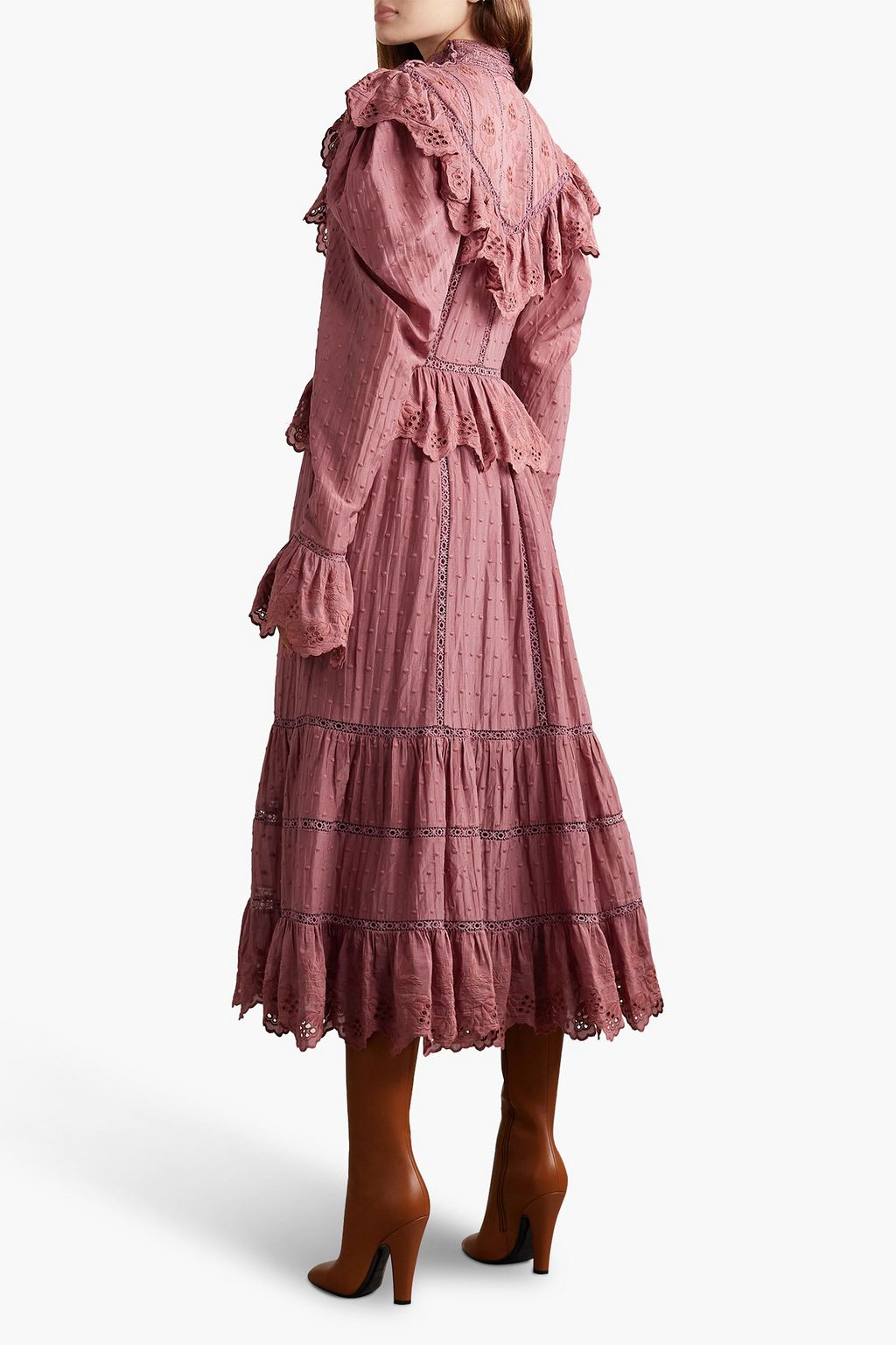 ULLA JOHNSON Fleur ruffled Swiss-dot cotton and silk-blend midi dress