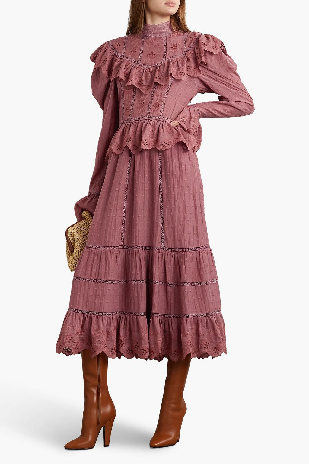 ULLA JOHNSON Fleur ruffled Swiss-dot cotton and silk-blend midi dress