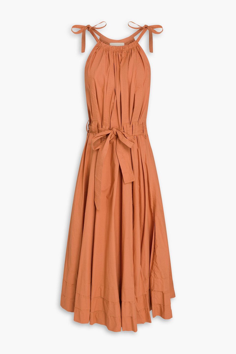 ulla johnson - joni gathered cotton-poplin midi dress - brown - us 12
