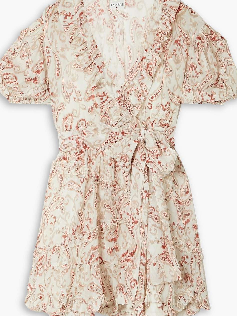 ava ruffled printed silk-georgette mini wrap dress