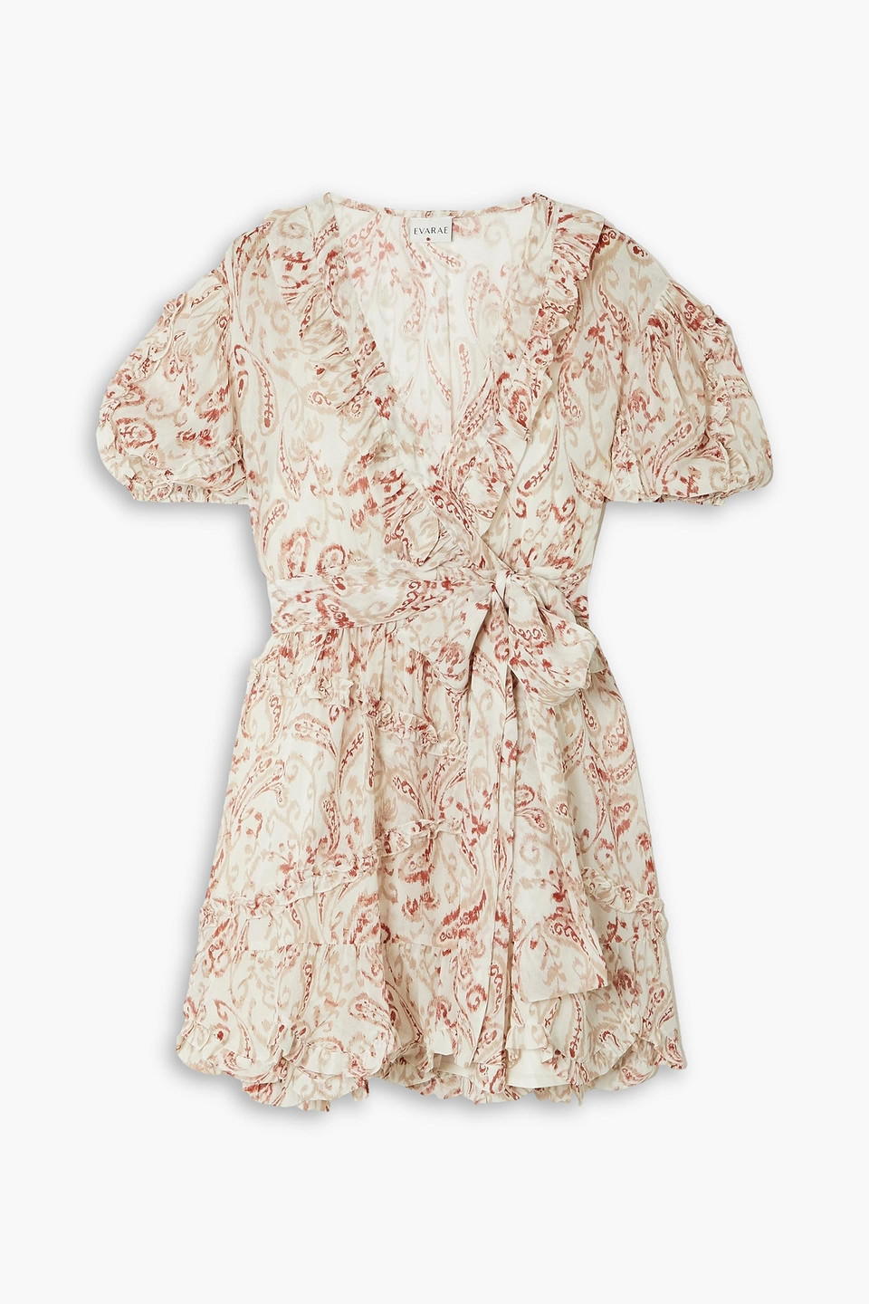 Evarae Ava Ruffled Printed Silk-georgette Mini Wrap Dress In Ivory