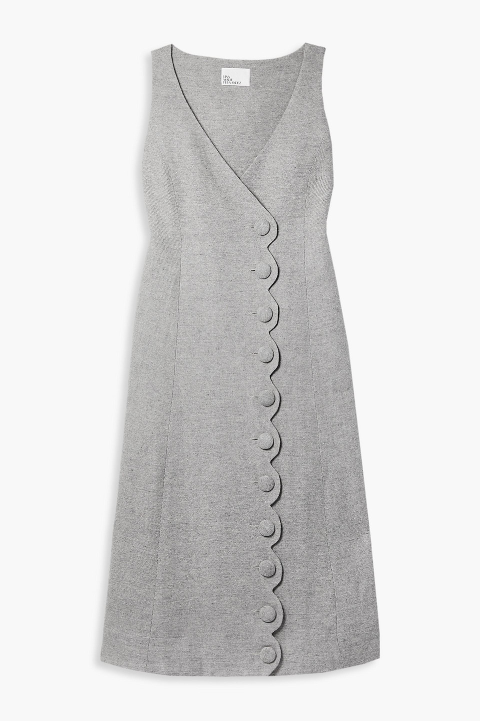 lisa marie fernandez - scalloped linen-blend midi dress - gray - 0