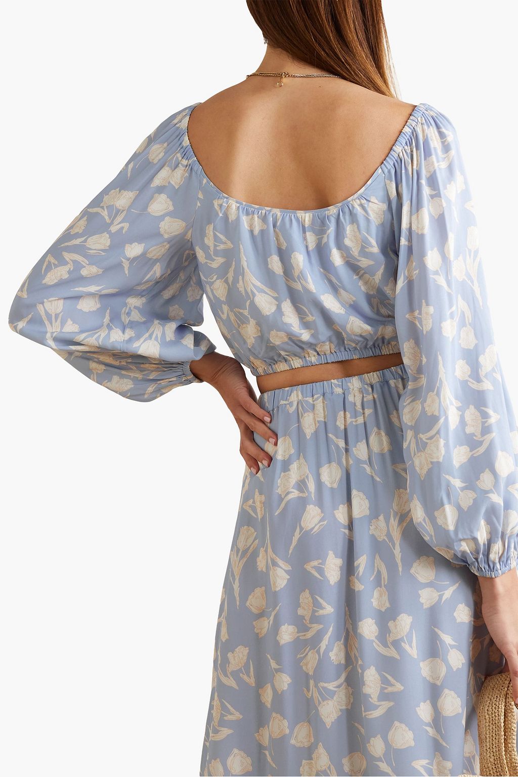 PEONY SWIMWEAR Cropped floral-print woven top
