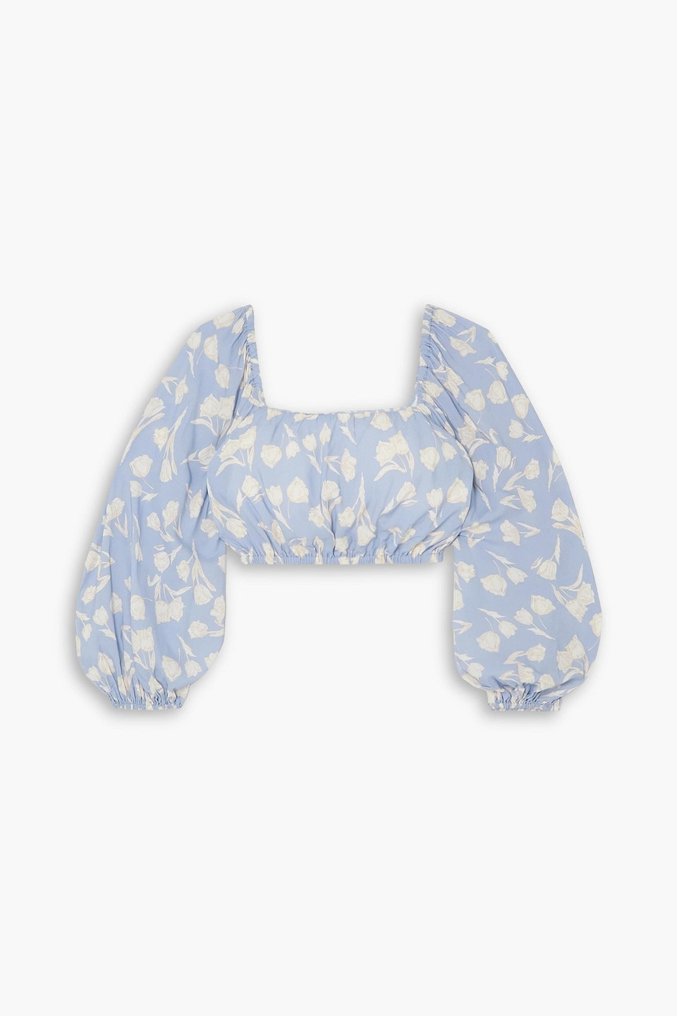 Shop Peony Cropped Floral-print Woven Top In Light Blue