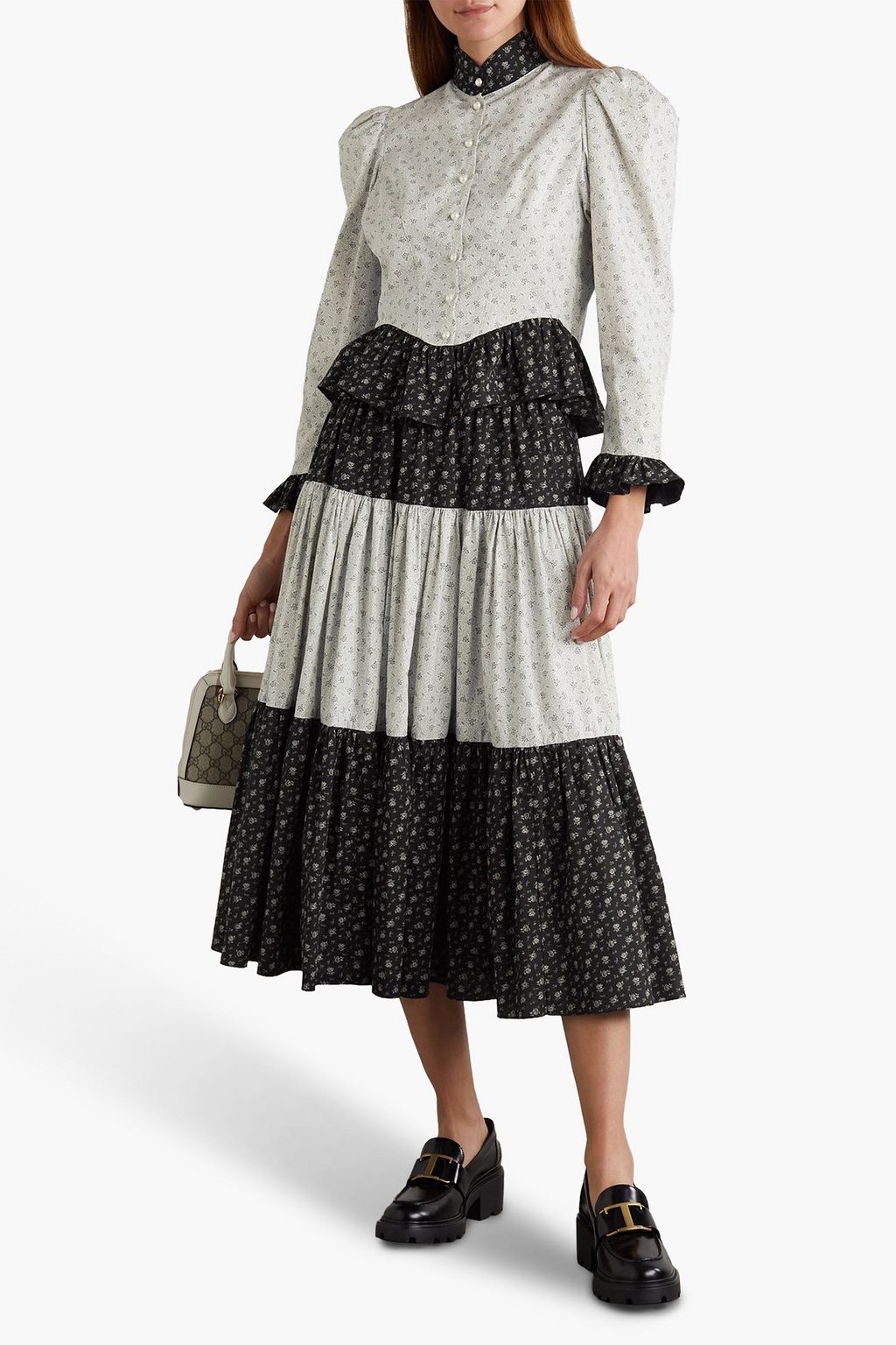 BATSHEVA Amy convertible tiered floral-print cotton-poplin midi skirt