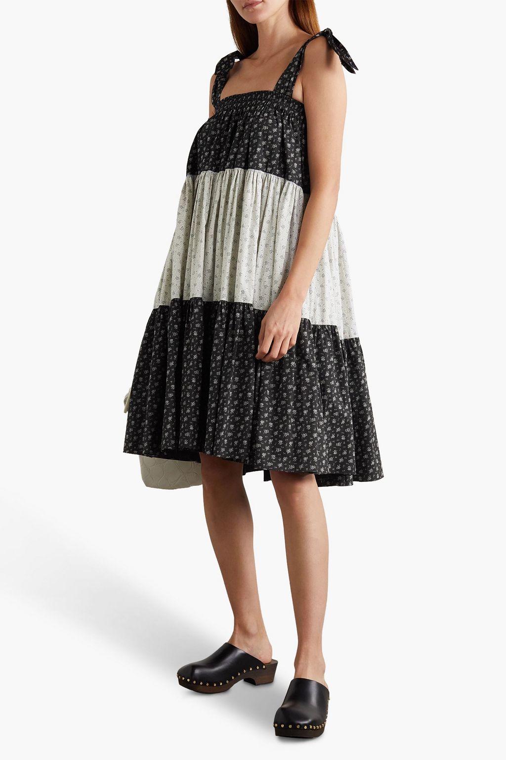 BATSHEVA Amy convertible tiered floral-print cotton-poplin midi skirt