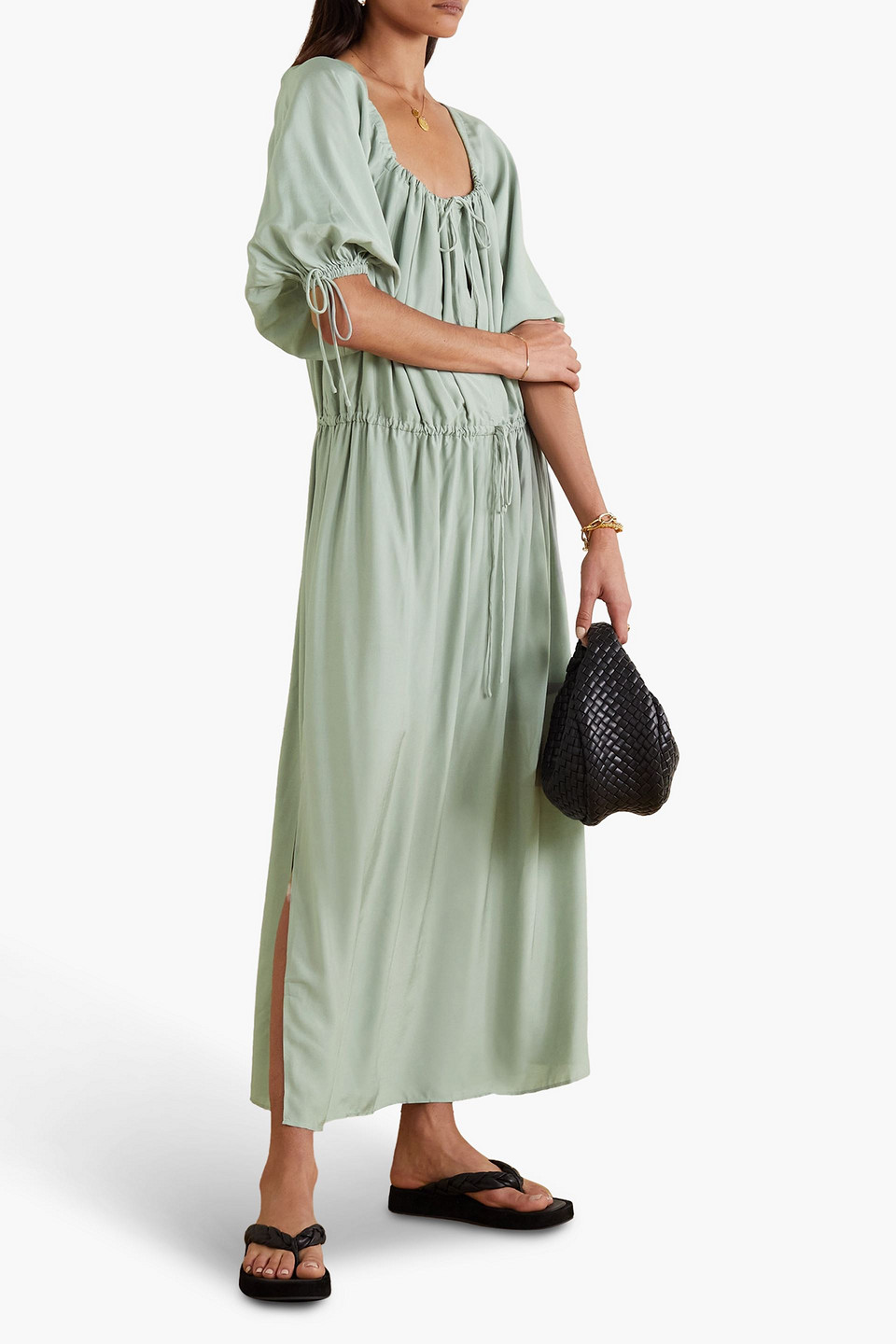  Joslin - Savannah Gerafftes Maxikleid Aus Popeline - Grün - Uk 6 