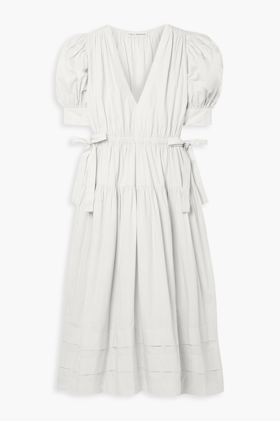 ulla johnson - imani gathered washed cotton-poplin midi dress - gray - us 0