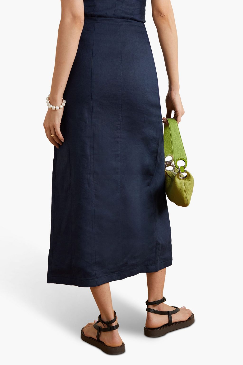 STAUD Giana linen midi skirt