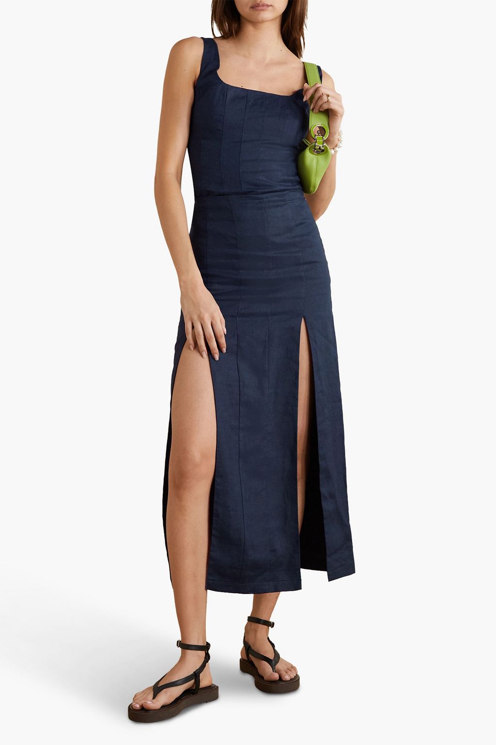STAUD Giana linen midi skirt