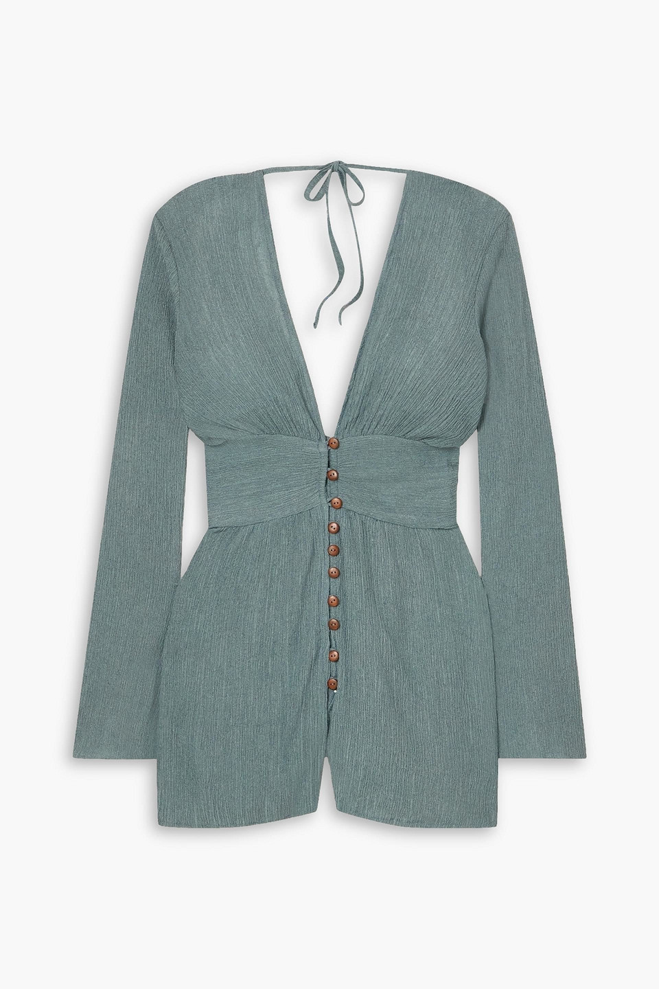 Open-back crinkled bamboo and silk-blend playsuit