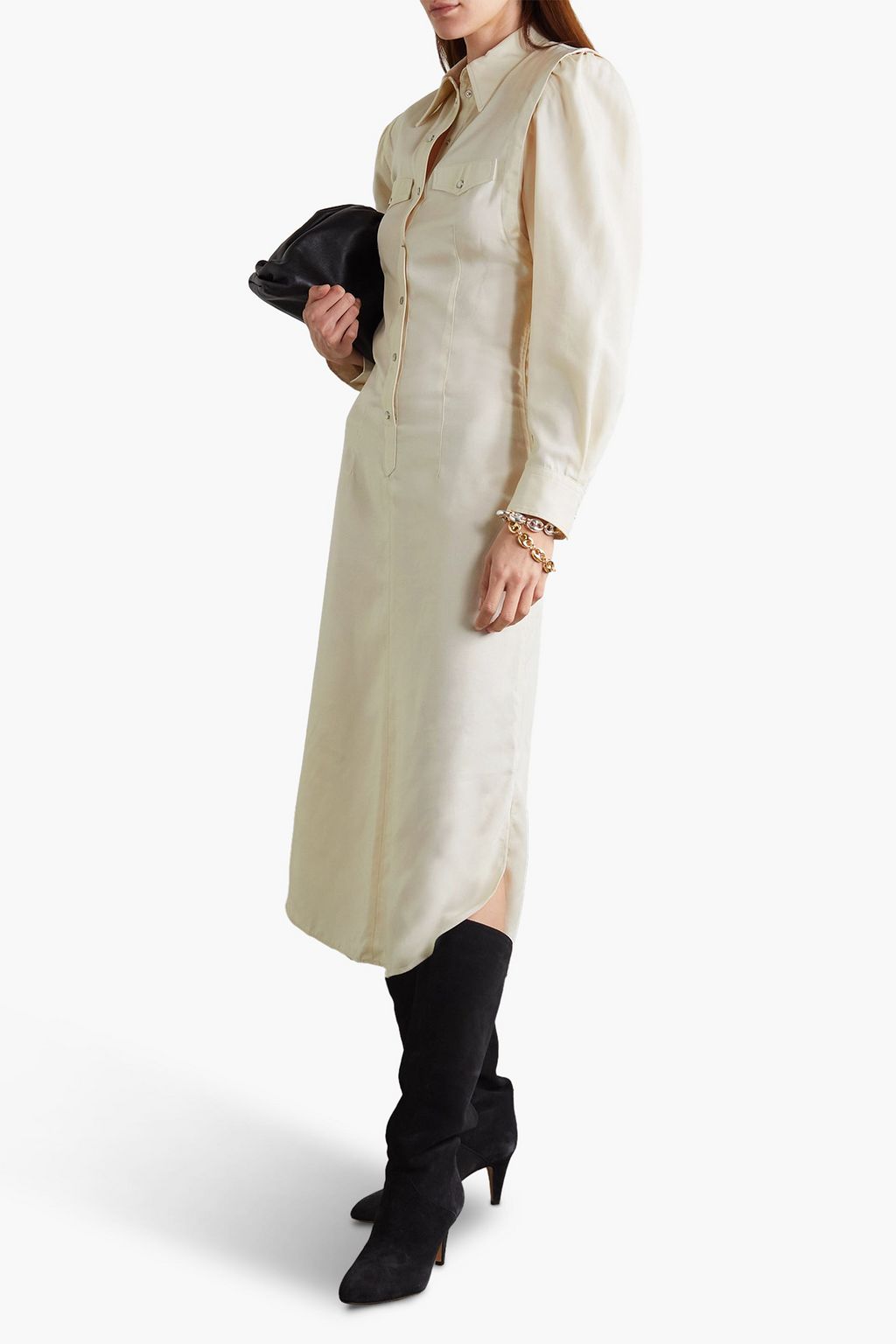ISABEL MARANT 라이오셀 새틴 트윌 미디 셔츠 드레스