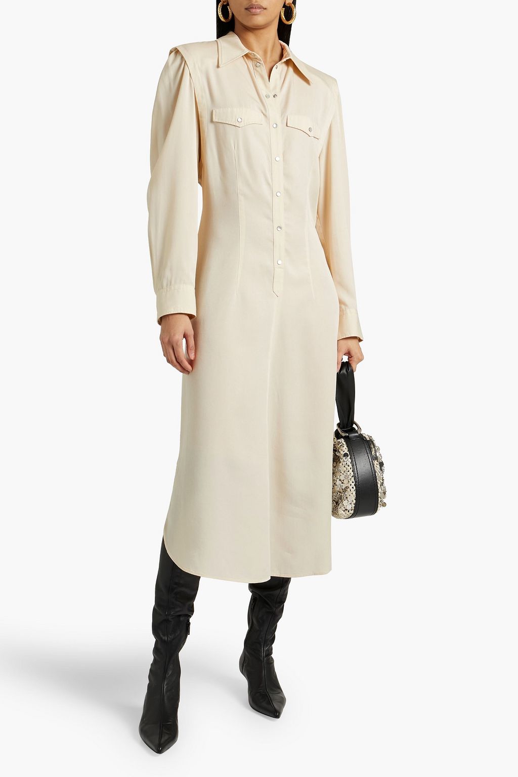 ISABEL MARANT 라이오셀 새틴 트윌 미디 셔츠 드레스