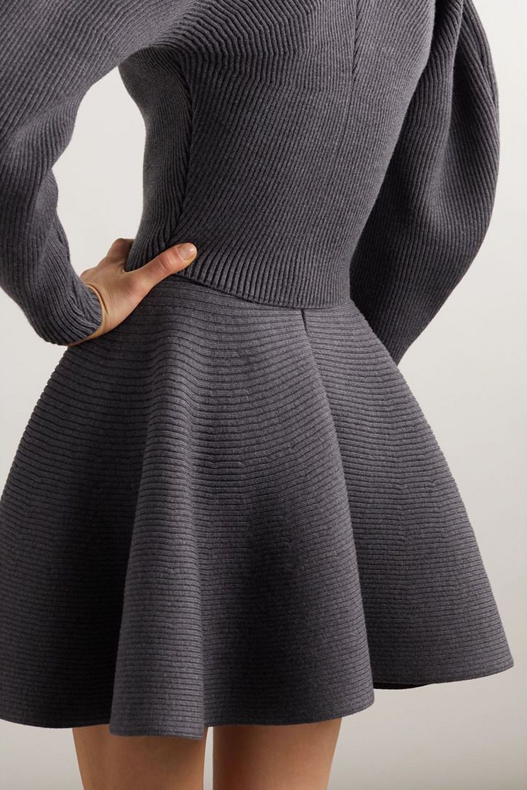 ALAÏA Flared ribbed wool-blend mini skirt
