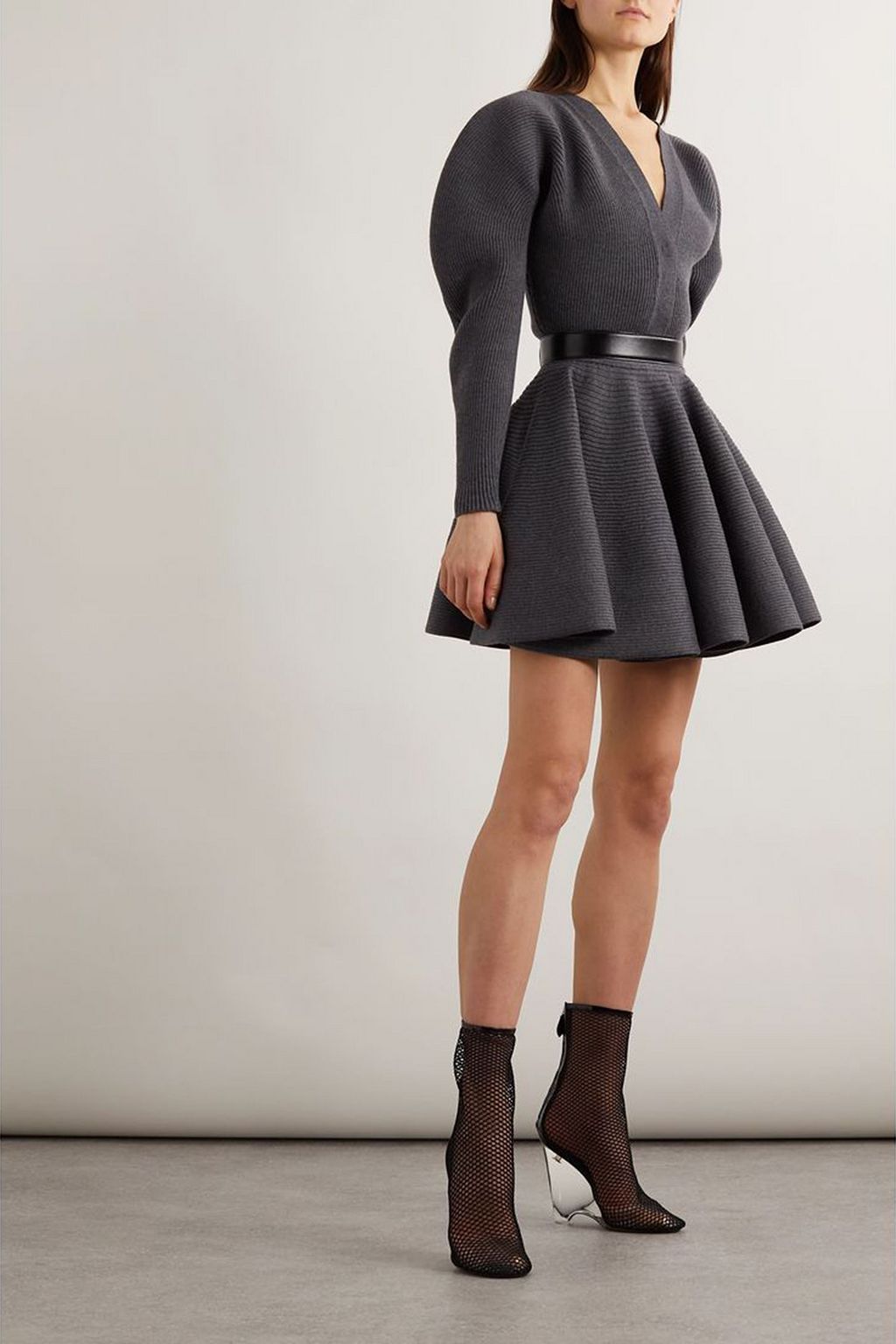 ALAÏA Flared ribbed wool-blend mini skirt