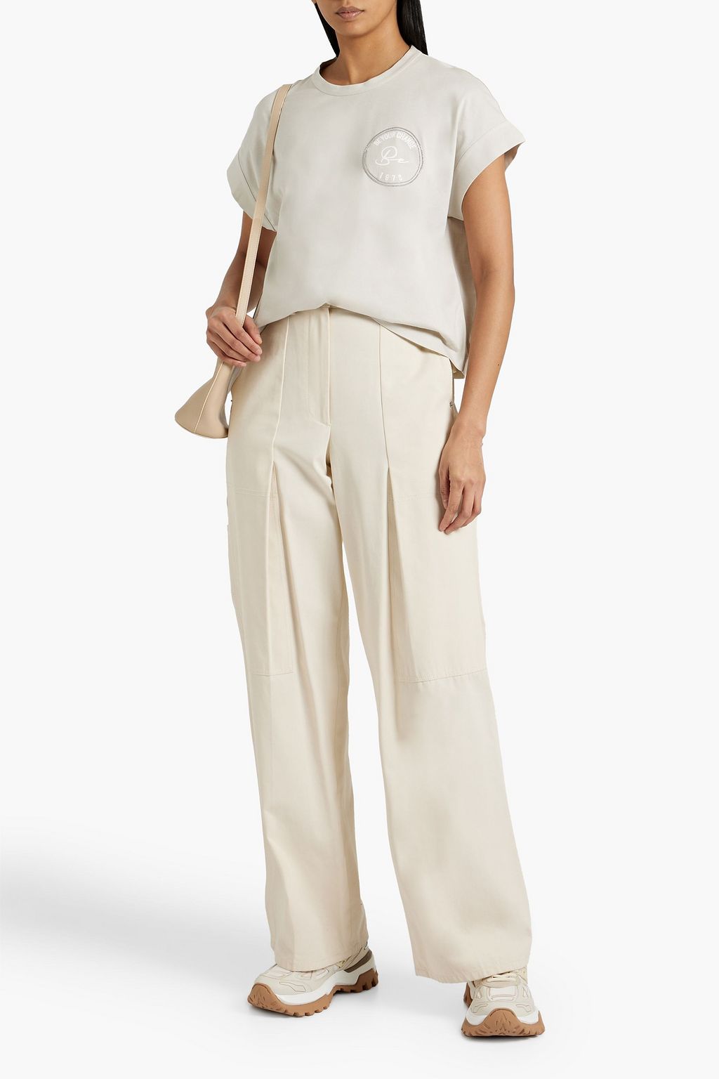 BRUNELLO CUCINELLI Bead-embellished printed cotton-jersey T-shirt