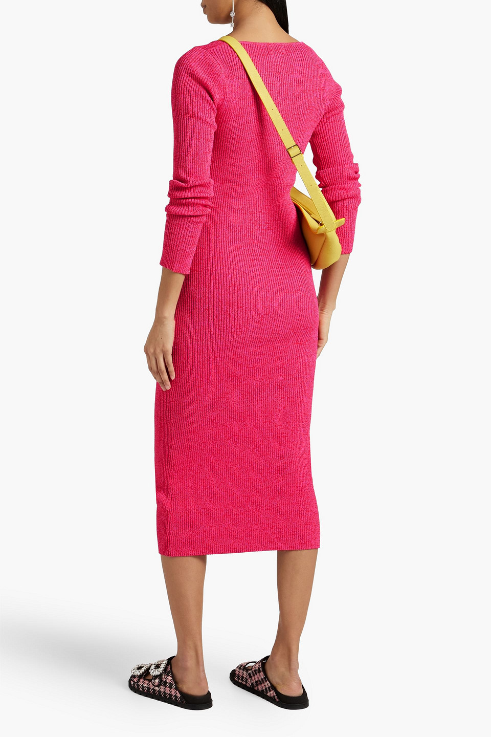 Ganni Marled Ribbed-knit Midi Dress In Fuchsia