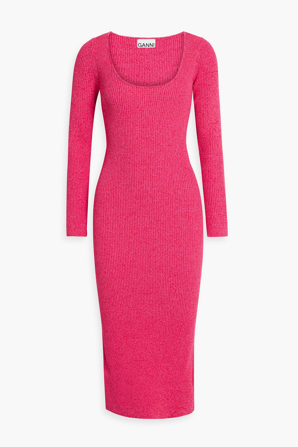 Ganni Marled Ribbed-knit Midi Dress In Fuchsia