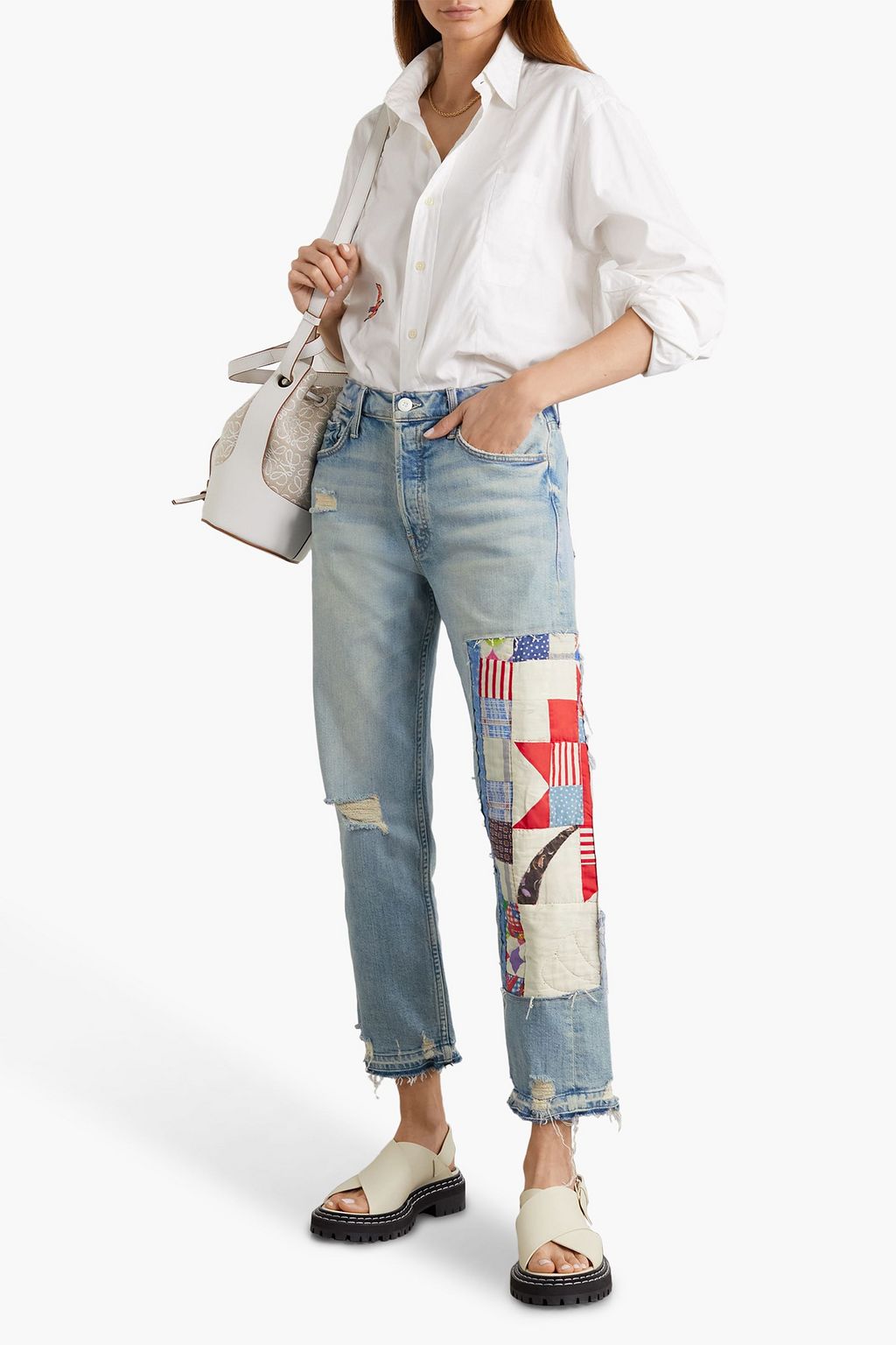 MOTHER The Tomcat cropped patchwork high-rise straight-leg jeans