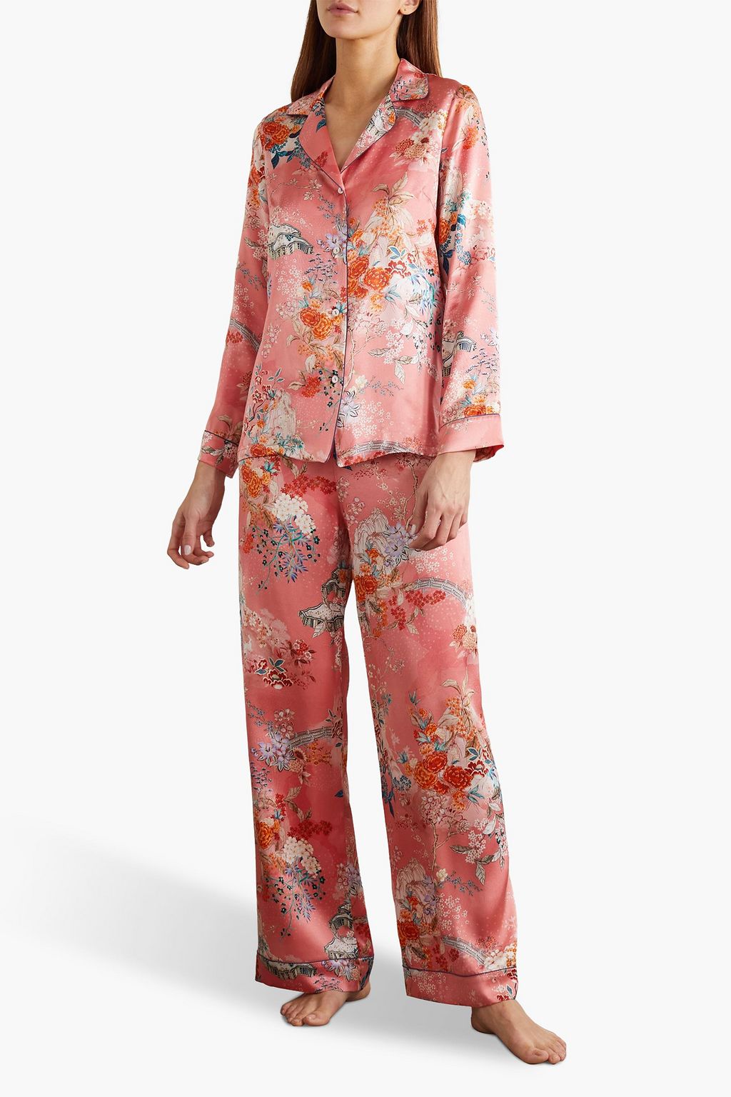 MENG Floral-print silk-satin pajama set