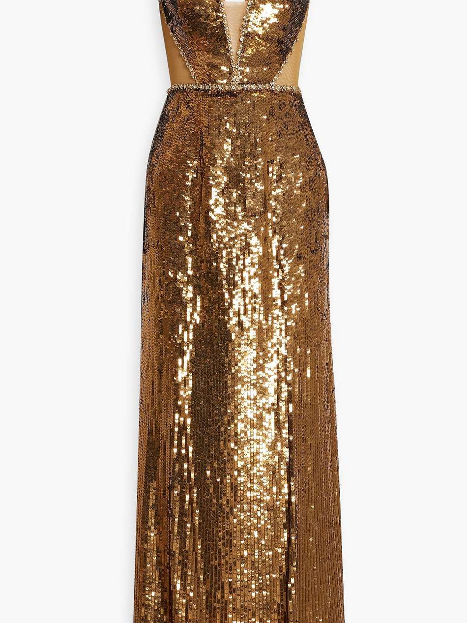 crystal-embellished sequined tulle gown