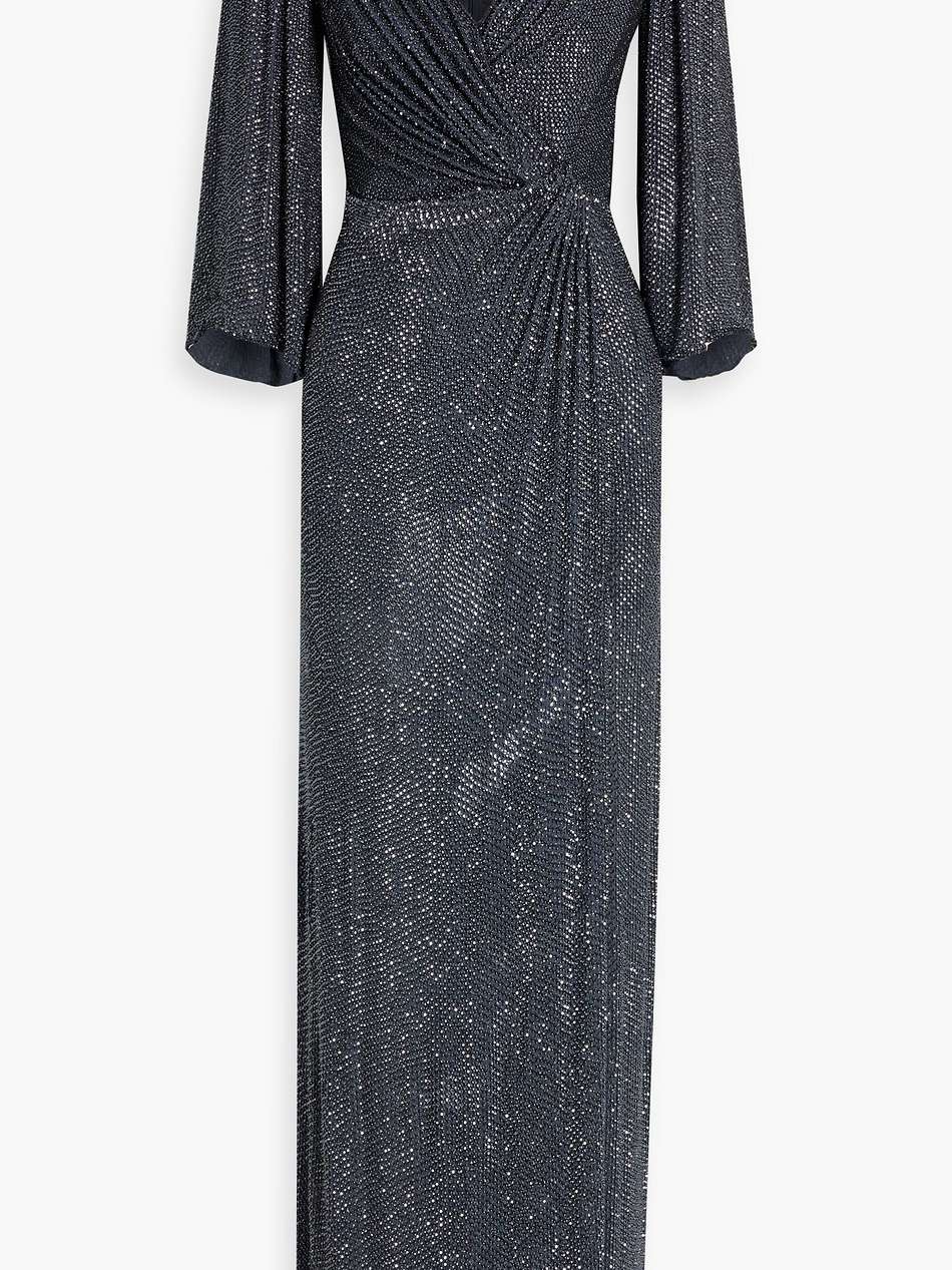 luna wrap-effect embellished chiffon gown