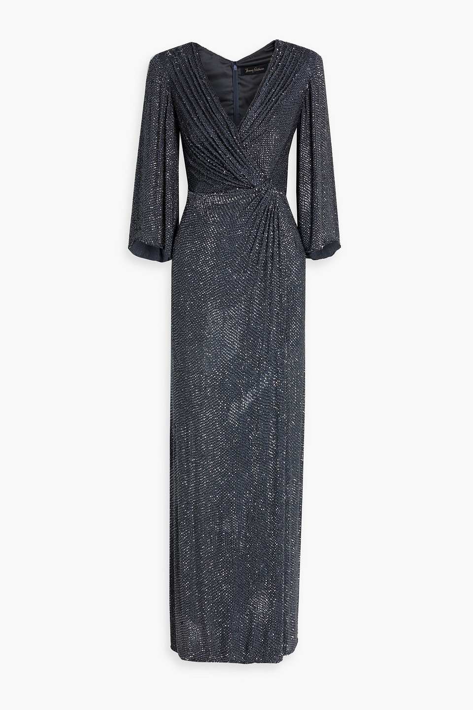 Shop Jenny Packham Luna Wrap-effect Embellished Chiffon Gown In Dark Gray