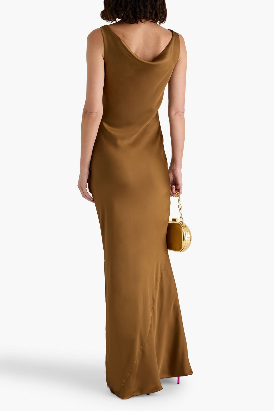 Norma Kamali Maria Draped Satin Gown In Brown