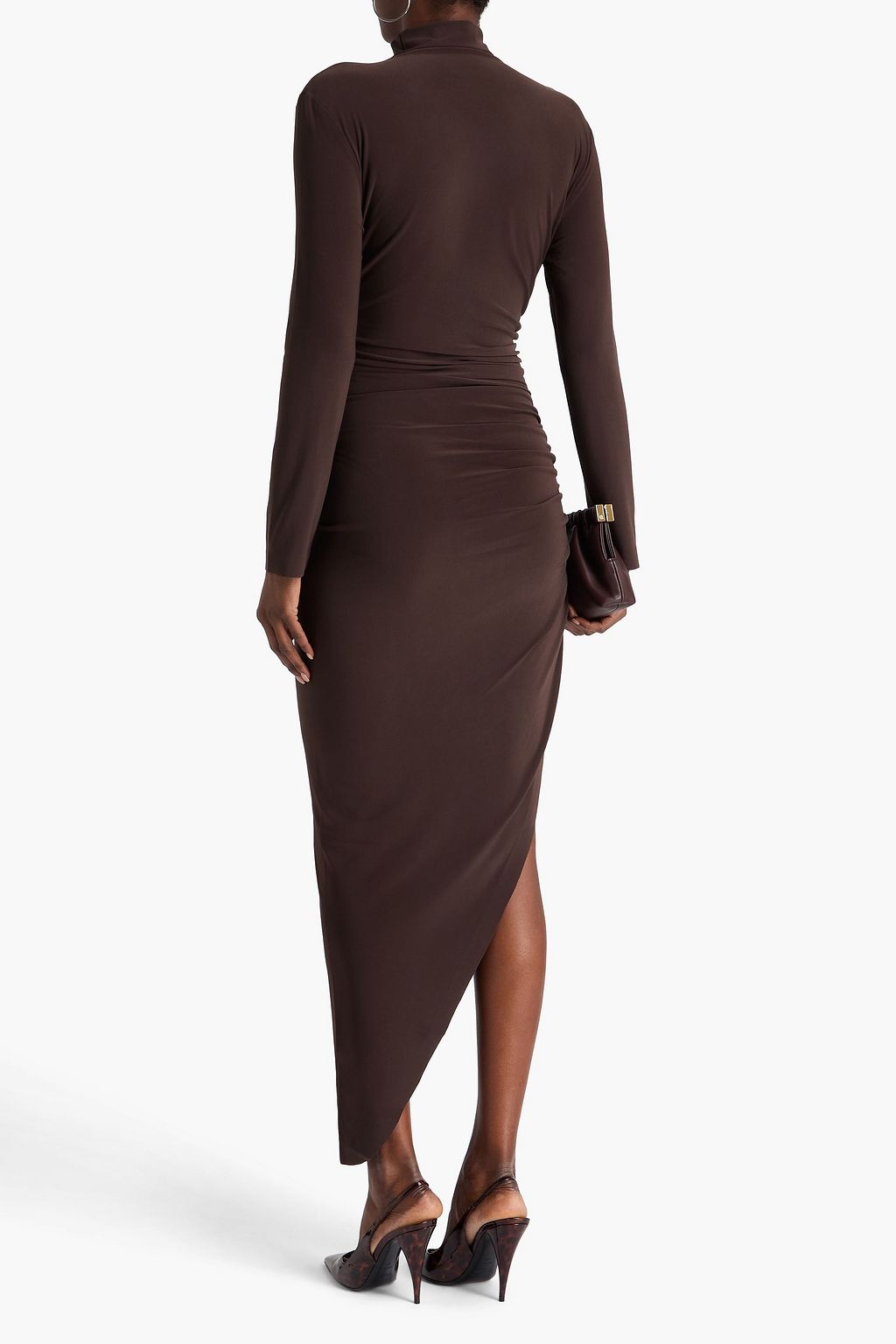 NORMA KAMALI Asymmetric ruched stretch-jersey gown