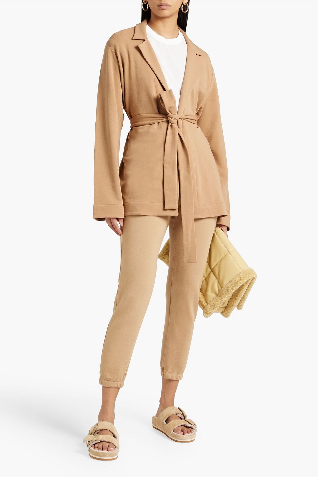 SKIN Elenora belted stretch cotton-terry cardigan