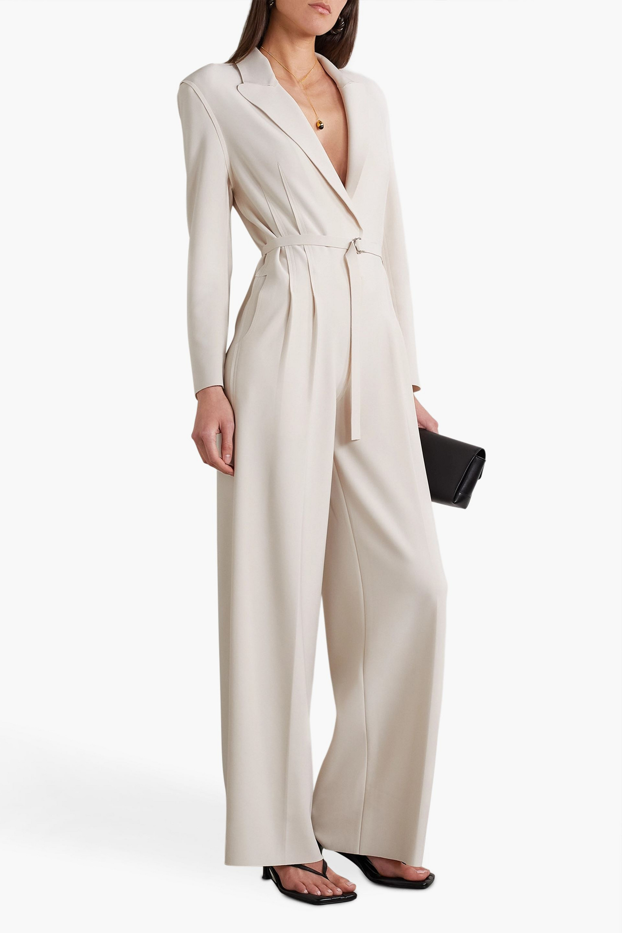 Norma Kamali Belted pleated stretch-jersey wide-leg jumpsuit